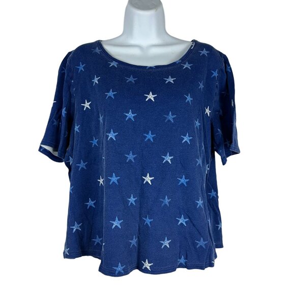 Croft & Barrow Womens XXL Blue Star Print Short Sleeve Cotton Top - Picture 1 of 5